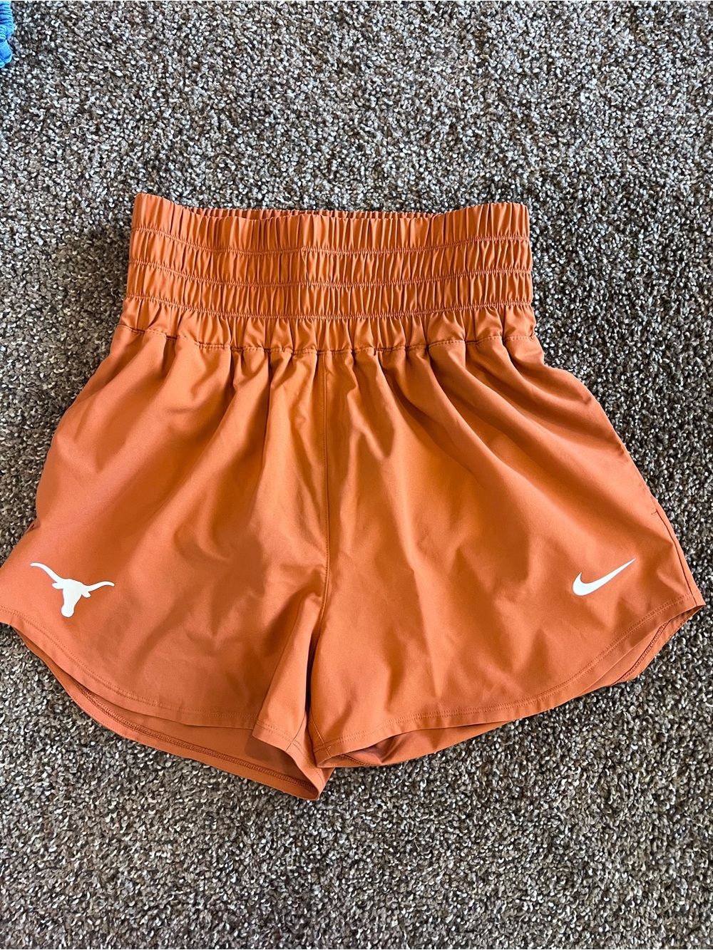 Nike Women's High-Waist Athletic Shorts in Burnt Orange with White Logos